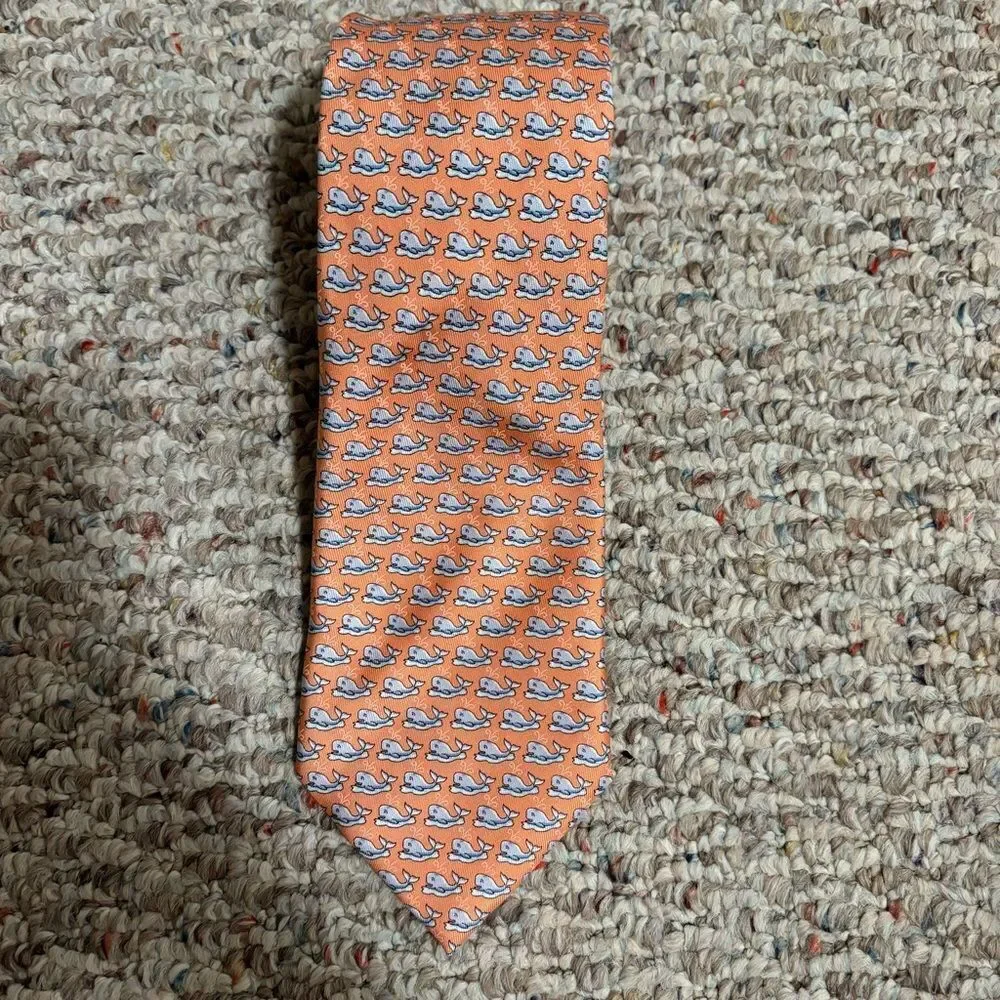 Vineyard Vines Whale Coral 100% Silk Neck Tie